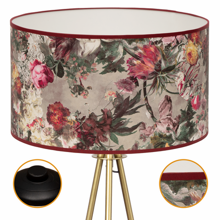 Lampa podłogowa Trigni złota mat z PEONY abażurem