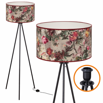 Lampa podłogowa Trigni czarna z PEONY abażurem