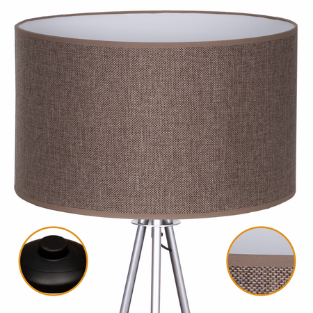 Lampa podłogowa Trigni srebrna z brązowym LNIANYM abażurem