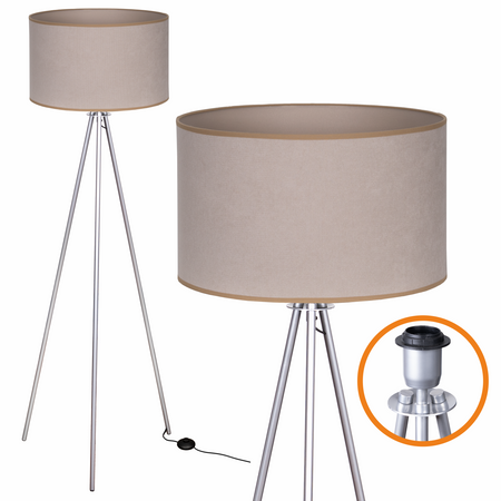 Lampa podłogowa Trigni srebrna z jasno beżowym SOFT abażurem