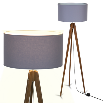 Lampa stojąca Wood z Ciemnoszarym abażurem