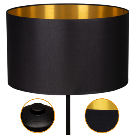 Lampa stojąca Magni Czarna z Czarno złotym abażurem