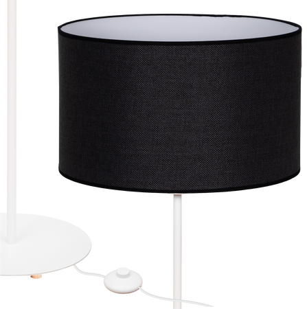 Lampa stojąca Magni Biała z Czarnym Lnianym abażurem