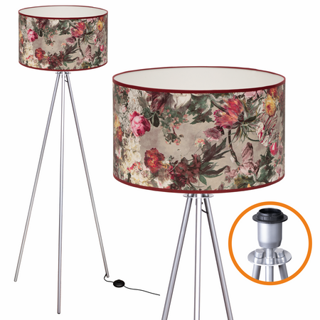 Lampa podłogowa Trigni srebrna z PEONY abażurem