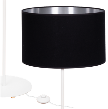 Lampa stojąca Magni Biała z Czarno srebrnym abażurem