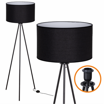 Lampa podłogowa Trigni czarna z czarnym LNIANYM abażurem