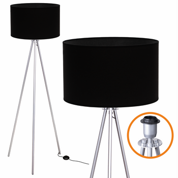 Lampa podłogowa Trigni srebrna z czarnym VLORA abażurem
