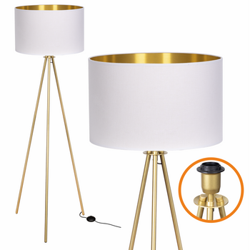 Lampa podłogowa Trigni złota mat z biało złotym abażurem