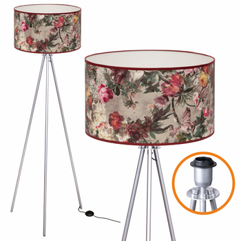 Lampa podłogowa Trigni srebrna z PEONY abażurem