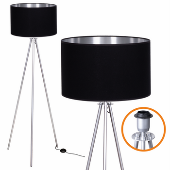 Lampa podłogowa Trigni srebrna z czarno srebrnym abażurem