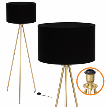 Lampa podłogowa Trigni złota mat z czarnym VLORA abażurem