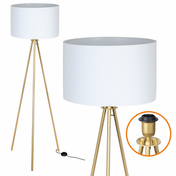 Lampa podłogowa Trigni złota mat z białym abażurem