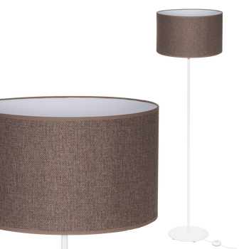 Lampa stojąca Magni Biała z Brązowym Lnianym abażurem 
