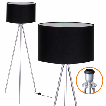 Lampa podłogowa Trigni srebrna z czarnym abażurem