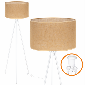 Lampa podłogowa Trigni biała z jutowym NATURALNYM abażurem