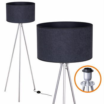 Lampa podłogowa Trigni srebrna z antracytowym SOFT abażurem
