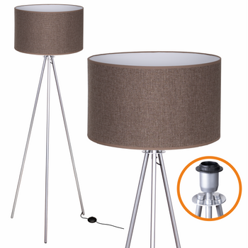 Lampa podłogowa Trigni srebrna z brązowym LNIANYM abażurem