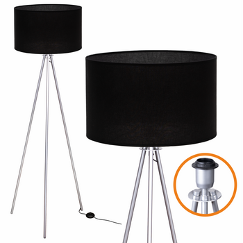 Lampa podłogowa Trigni srebrna z czarnym abażurem
