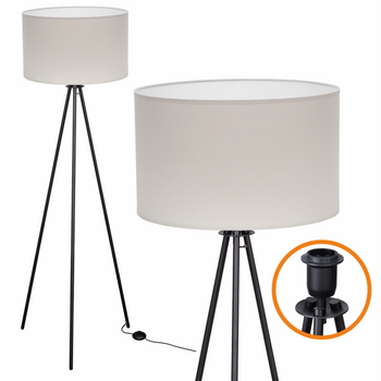Lampa podłogowa Trigni czarna z jasnoszarym abażurem