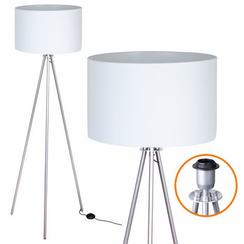 Lampa podłogowa Trigni srebrna z białym abażurem