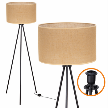 Lampa podłogowa Trigni czarna z jutowym NATURALNYM abażurem