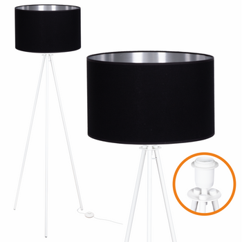 Lampa podłogowa Trigni biała z czarno srebrnym abażurem