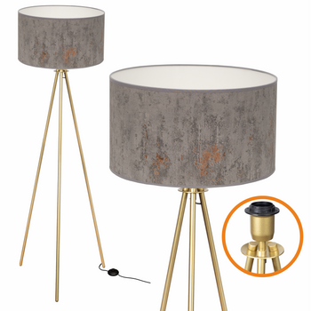 Lampa podłogowa Trigni złota mat z szarym CONCRET abażurem