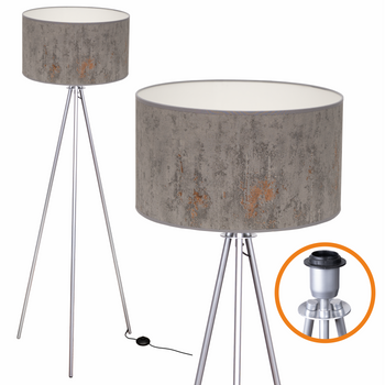 Lampa podłogowa Trigni srebrna z szarym CONCRET abażurem