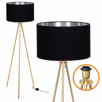 Lampa podłogowa Trigni złota mat z czarno srebrnym abażurem