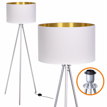Lampa podłogowa Trigni srebrna z biało złotym abażurem