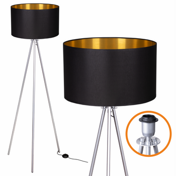 Lampa podłogowa Trigni srebrna z czarno złotym abażurem