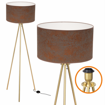 Lampa podłogowa Trigni złota mat z brązowym CONCRET abażurem