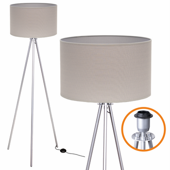 Lampa podłogowa Trigni srebrna z szarym VLORA abażurem