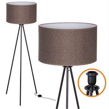 Lampa podłogowa Trigni czarna z brązowym LNIANYM abażurem