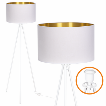 Lampa podłogowa Trigni biała z biało złotym abażurem