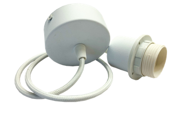 Białe metalowe zawiesie z kablem w oplocie