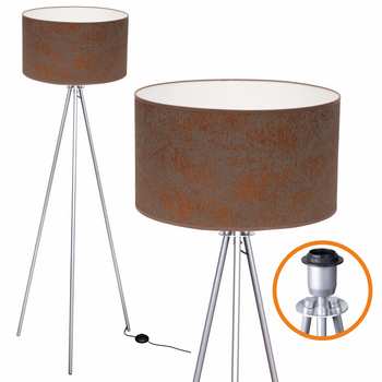 Lampa podłogowa Trigni srebrna z brązowym CONCRET abażurem