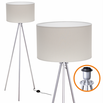 Lampa podłogowa Trigni srebrna z jasnoszarym abażurem
