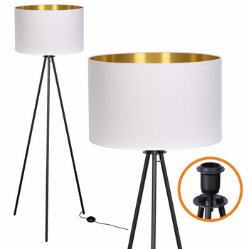 Lampa podłogowa Trigni czarna z biało złotym abażurem