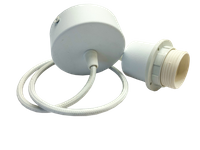 Białe metalowe zawiesie z kablem w oplocie