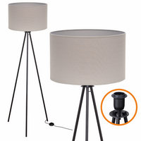 Lampa podłogowa Trigni czarna z szarym VLORA abażurem