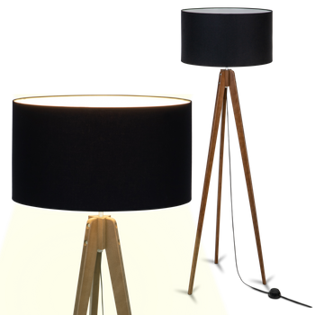 Lampa stojąca Wood z Czarnym abażurem