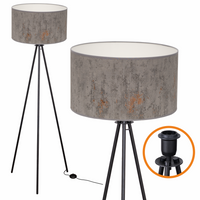 Lampa podłogowa Trigni czarna z szary CONCRET abażurem