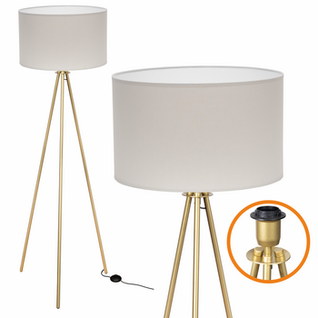 Lampa podłogowa Trigni złota mat z jasnoszarym abażurem